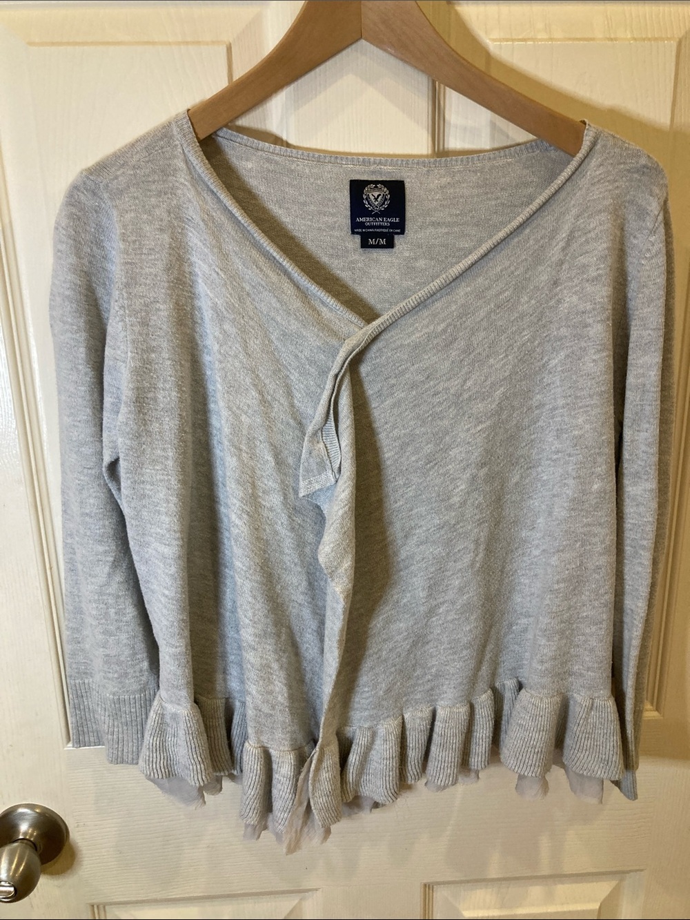 American Eagle Outfitters Light Gray Cross-Front Knit Top